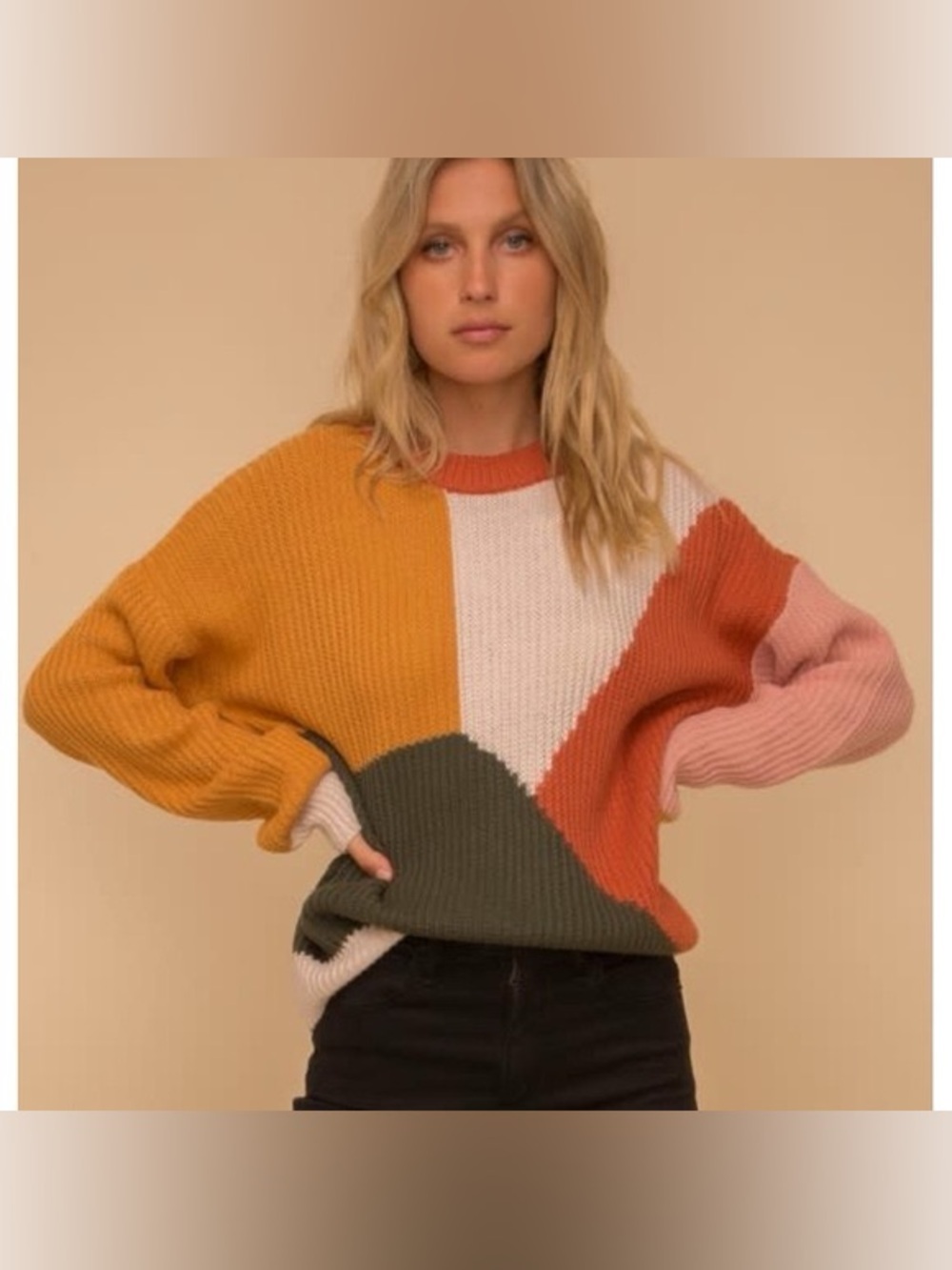 Hem & Thread Women’s Size S Oversized Color Block Crewneck Boutique Sweater